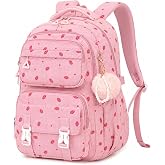ASKSKY Girls Backpack, Kids Backpack for Girls, School Bag for Primary Elementary &amp; Middle School Students, Bookbags for Teen Girl, Corduroy Laptop Backpack Travel Daypack, Pink Strawberry
