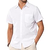 Lusead Mens Linen Shirts Short Sleeve Cotton Casual Button Down Shirts Summer Beach Vacation Shirts