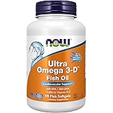 NOW Supplements, Ultra Omega 3-D™, Omega-3 Fish Oil + Vitamin D-3, Cardiovascular Support*, 90 Softgels