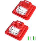 QWORK Fire Alarm, 2 Pack 12 / 24V DC Wired Sound and Light Fire Alarm Warning Strobe Siren Horn, Sound Alarm Security System Sensor, WD8912