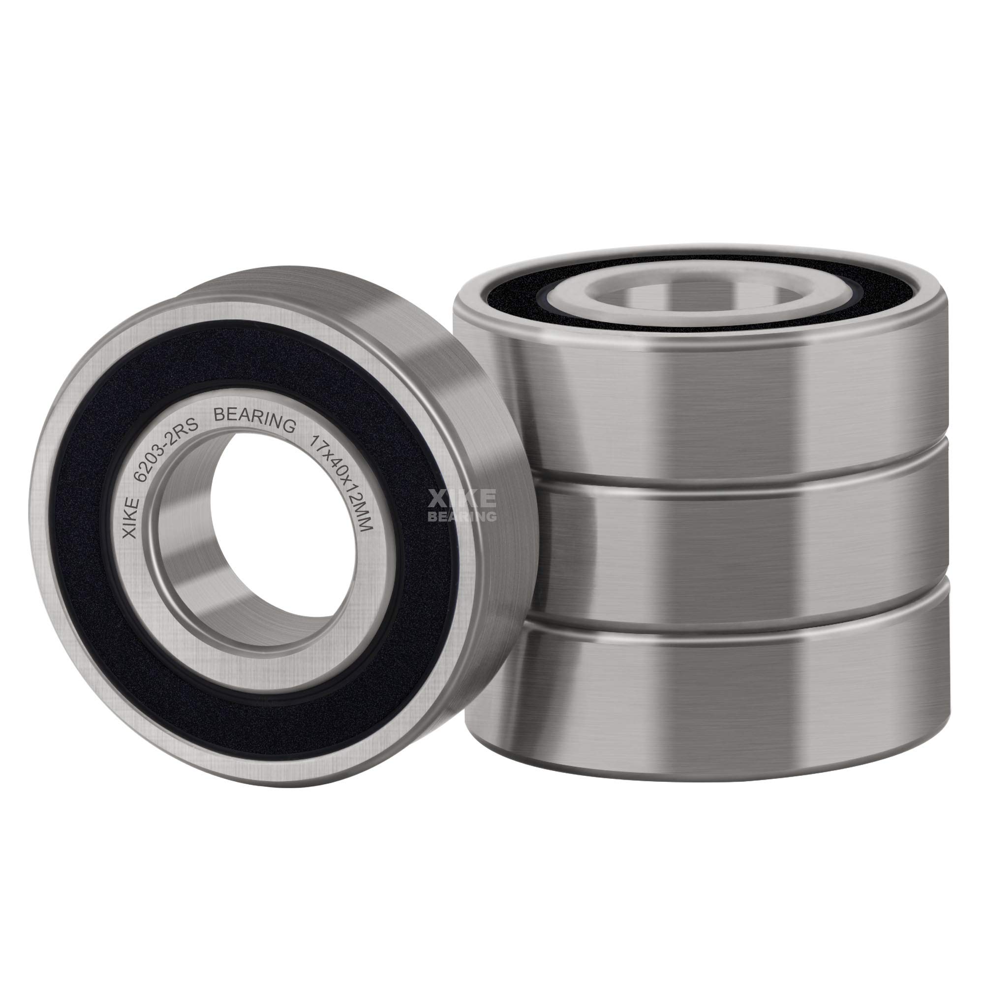 XIKE 6203-2RS Sealed Ball Bearings 17x40x12mm Chrome Steel and Pre-lubricated 6203RS Deep Groove Ball Bearing with Double Rubber Seals, Pack of 4.