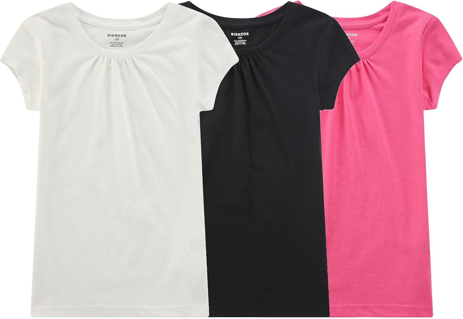 Bienzoe Girl's School Uniform Breathable Quick Dry T-Shirt 3PCS Pack: Clothing