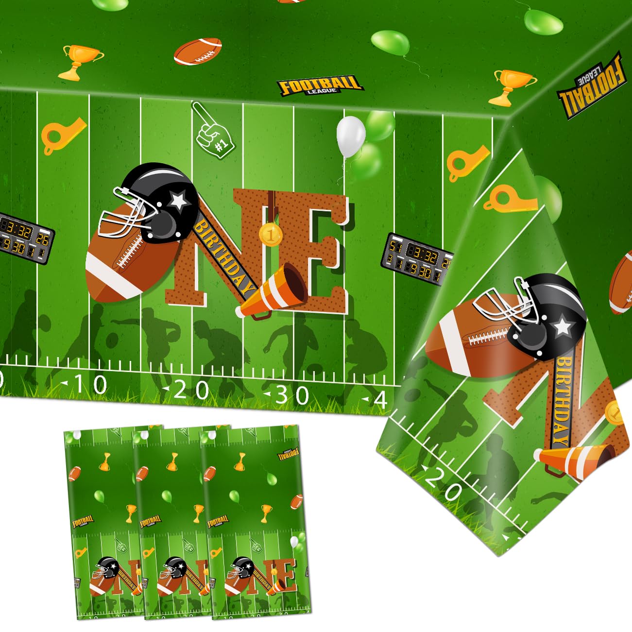 Photo 1 of Football Party Decorations First Year Down Birthday Party Decorations 3PCS Football Tablecloth for First Down Football Birthday Party One Year Old Birthday 1st Year Down Birthday Decorations