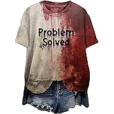 yawslaw I'm Fine Bloody Shirt for Women Funny Halloween Blood Horror Shirt Halloween Short Sleeve Tops