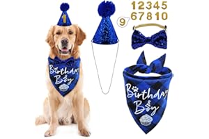 Dog Birthday Party Supplies, LMSHOWOWO Reusable Boy Dog Birthday Bandana Scarf Set, Cute Dog Birthday Hat with Number Bowtie 