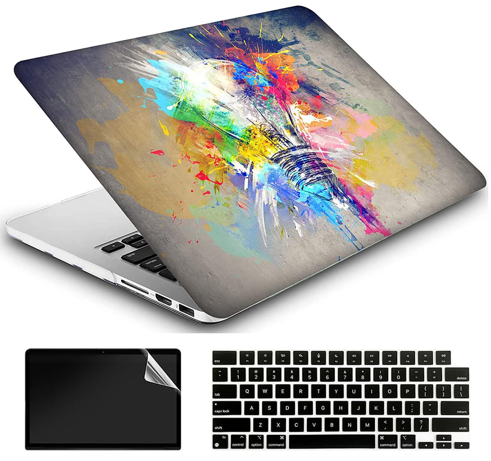AMCJJ Compatible with MacBook Air 13 Inch Case 2022 2021 2020 Release A2337 M1/A2179 with Retina & Touch ID, Plastic Hard Shell Case & Keyboard Cover & Screen Protector - Colorful Bulb