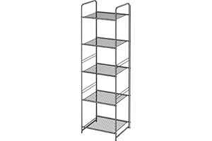 GEORIS 5-Tier Mesh Bathroom Towel Shelf Outdoor Indoor Waterproof, Heavy Duty Steel 17.7-Inch Width Storage Rack Shelving Unit for Pantry Closet, Black