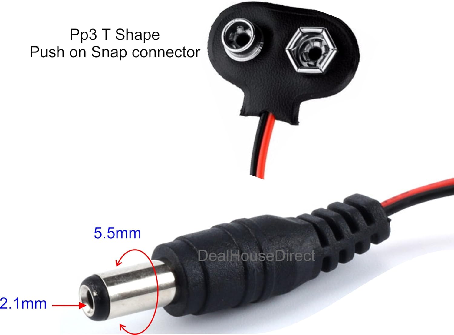 PP3 9V Battery Clip Cable to DC Plug - Image 3