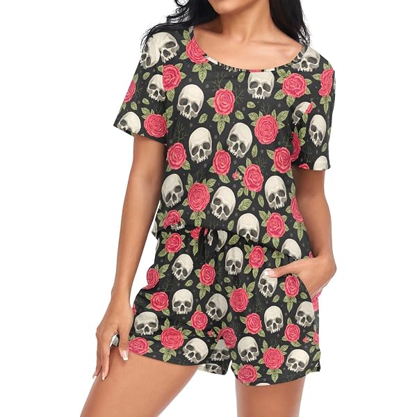 Laprad Women's Basketball Print Pajama Set - 2 Piece Short Sleeve PJs With Pockets, Lounge Sleepwear - View #4