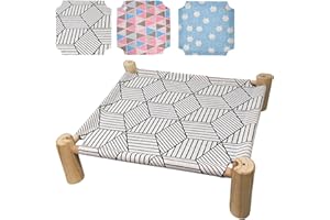 BABYEZZ Cat/Dog Bed, Wooden Pet Hammock Bed, Elevated Breathable Dog Bed, Detachable Indoor/Outdoor Cat Beds Furniture, Suitable for Kitty, Puppy, Bunny and Small Animal-Cloth Cover*3 pcs Option 2