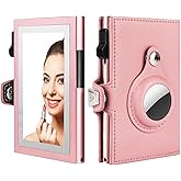 Women Wallet for Airtag, Small Pretty Wallet with Mirror for Women,Pop Up Wallet Compatible with Airtag, Tri-fold Genuine Leather Wallet Women with Mirror