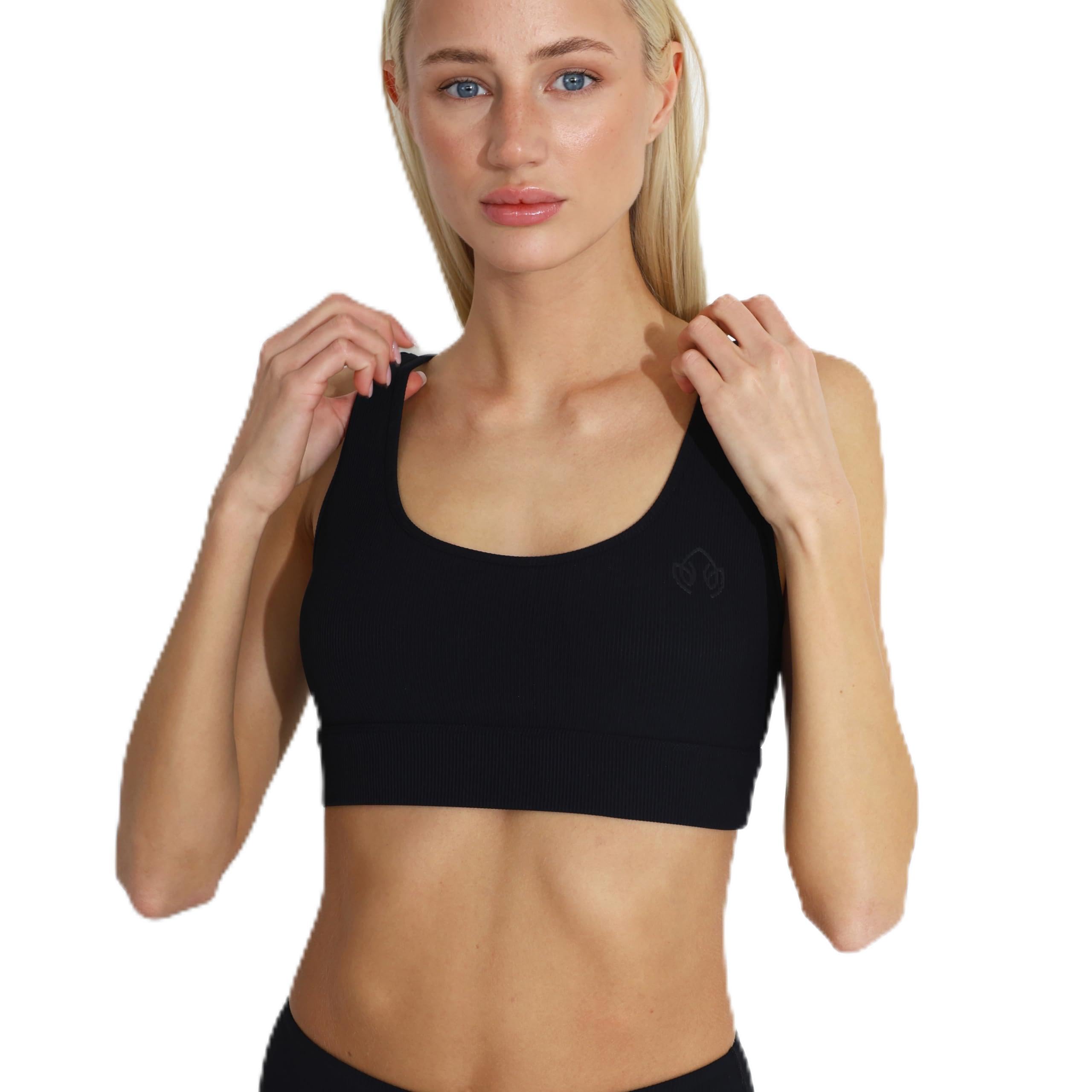 Carlheim Women's Helle Active Wear Sports Bra Ribbed Classic, Black, L