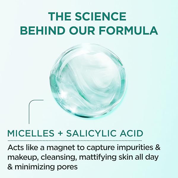 GARNIER MICELLAR WATER WITH SALICYLIC ACID, ALL-IN-1 MATTIFYING FACIAL CLEANSER AND MAKEUP REMOVER FOR OILY AND ACNE PRONE SKIN, 13.5 FL OZ