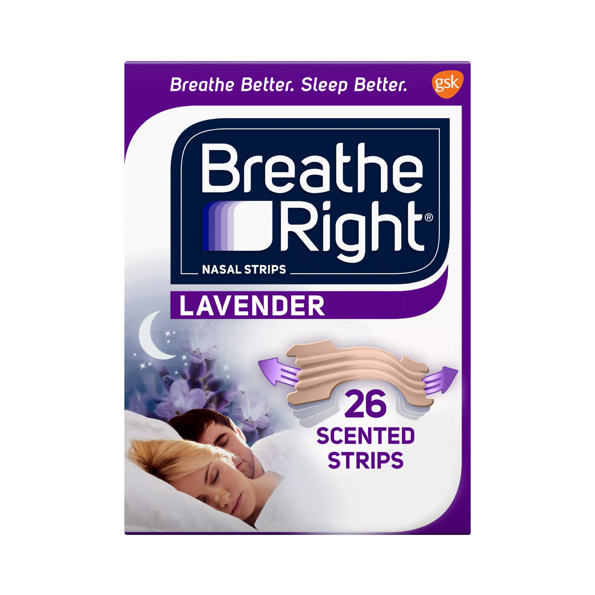 Breathe Right Original Nasal Strips Clear Sm/Med & Nasal Strips Lavender Scent Extra Strength Tan Nasal Strips