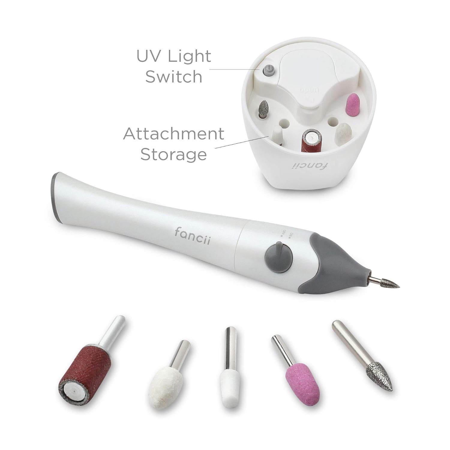 Fancii Professional Electric Manicure & Pedicure Nail File Set with Stand - The Complete Portable Nail Drill System with Buffer, Polisher, Shiner, Shaper and UV Dryer : Beauty