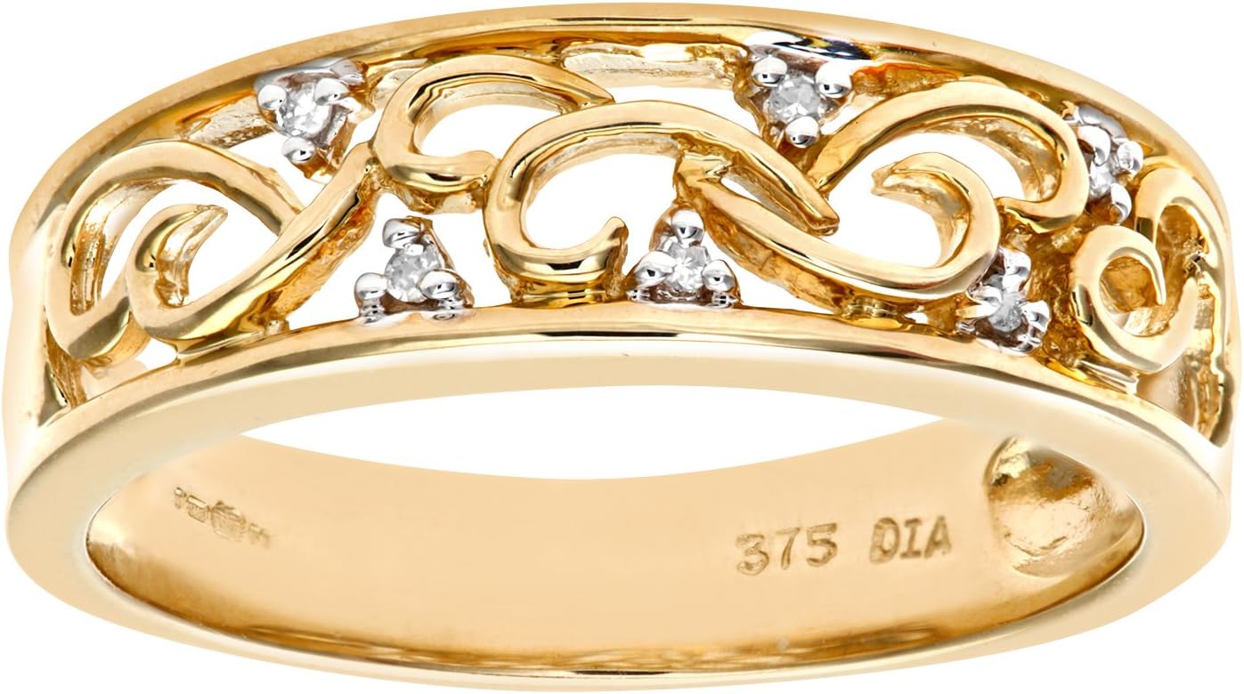 Women's 9 ct Yellow Gold with Delicate Diamond Detail Ring