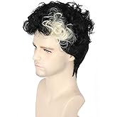 Topcosplay Men Wigs Short Black Mixed Blonde Curly Halloween Costume Funny Wigs