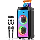 HWWR Karaoke Machine for Adults, Big Party Speaker with 500W Peak Power, Wireless PA System with Dual 8" Subwoofers, Disco Lights &amp; 2 Microphones for Home Party Outdoor, Support USB/AUX/REC/TWS