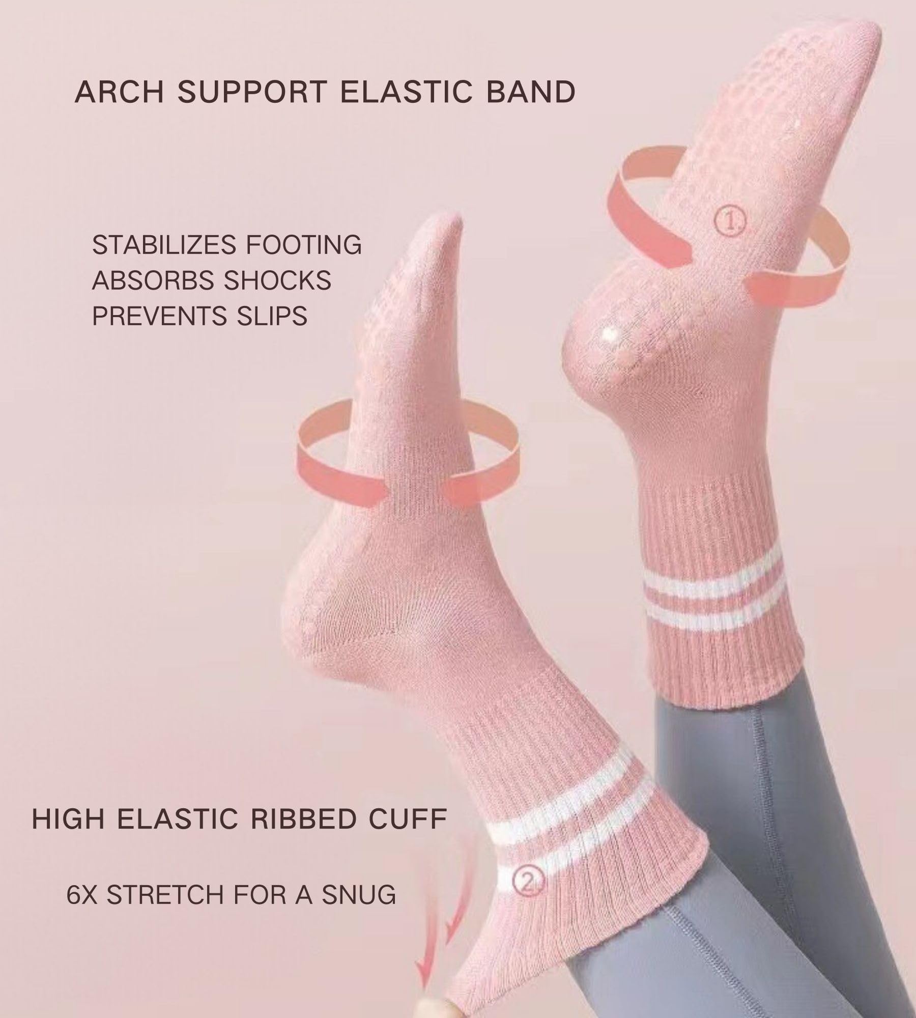 INANIR Pilates Socks With Grips for Women:Cute Non Slip Crew Gripper Yoga Sock-Grippy Sticky for Hospital/Dance Barre/Workout