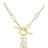 Malibu Sunday Hayden Gold Toggle Necklace – 18K Gold Plated Rectangle Pendant with Sparkling White Zircon, Hypoallergenic Dainty Jewelry for Women, Perfect for Layering or Wearing Solo
