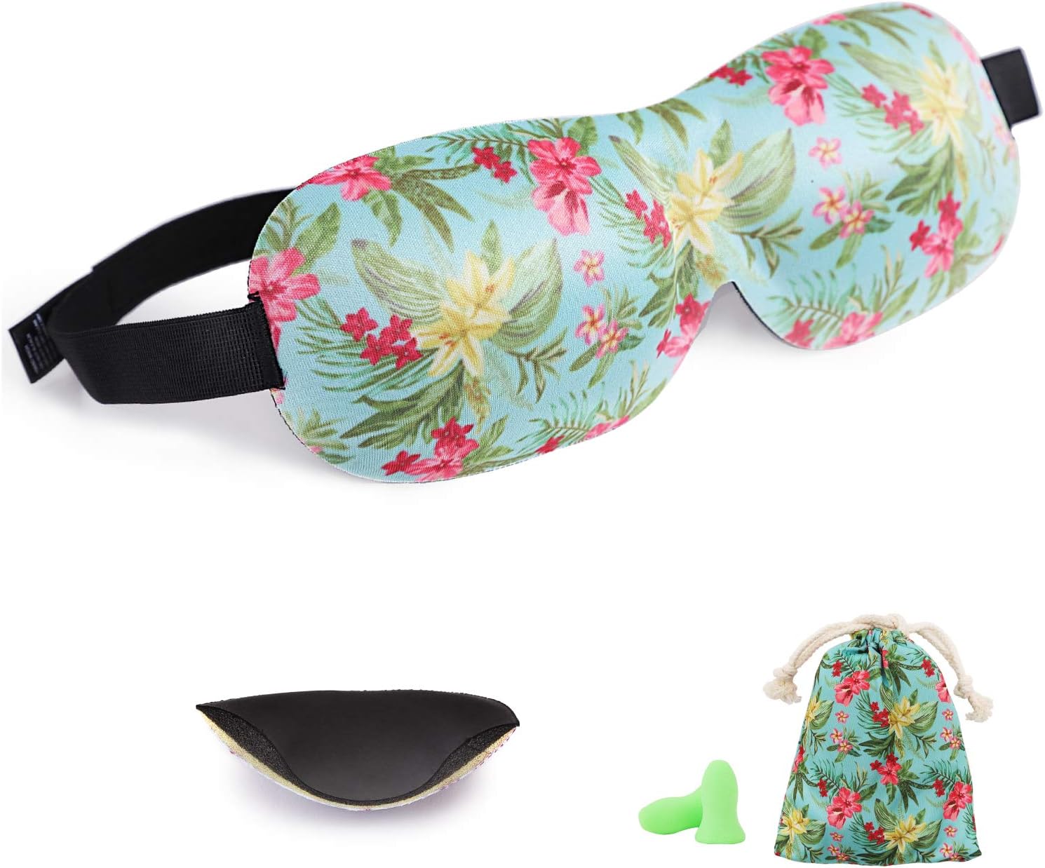 Amazon 立体型 アイマスク つけまつげをしていても使える アイマスク 立体型 すぅみん 安眠 遮光 睡眠 眼精疲労 旅行便利グッズ 昼寝 耳栓 ポーチ付き ハワイアンフラワー Transvel アイピロー アイマスク