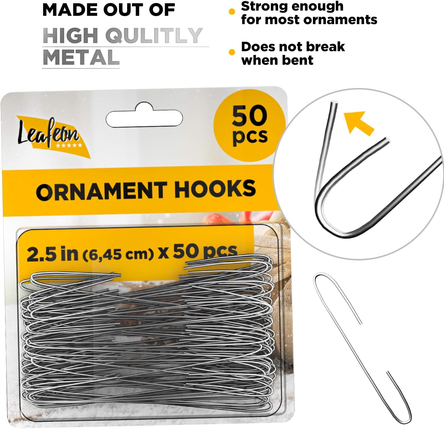 Leafeon 50 Pack Christmas Ornament Hooks for Baubles - Great Ornament Hangers for Christmas Tree Decoration - Silver - Image 5