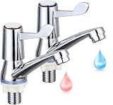 eTrademart 2pcs Bathroom Taps Pair 1/2 BSP Chrome Lever Separate Hot Cold view 1