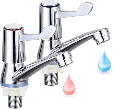 eTrademart 2pcs Bathroom Taps Pair 1/2 BSP Chrome Lever Separate Hot Cold