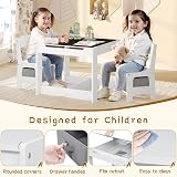 Lestarain Children's Table and Chair Set with Storage, White + Grey view 8