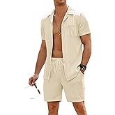 COOFANDY Men's 2 Pieces Shirt Sets Short Sleeve Casual Button Down Hippie T-Shirts Shorts Sets Summer Fashion Beach Outfits