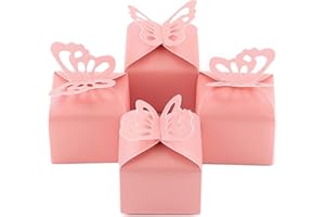 Kslong 50pcs Pink Butterfly Favor Boxes Girl Baby Shower Butterfly Candy Box Decoration Party Wedding Birthday Small Butterfly Gift Boxes(Pink)