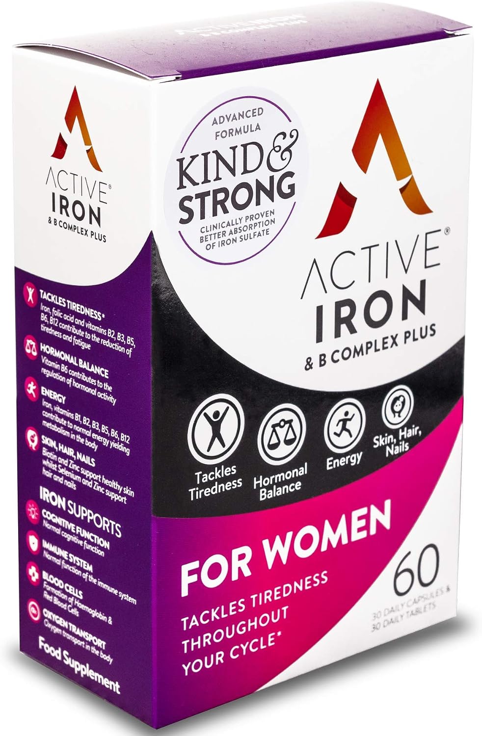 Active Iron Supplement 17 mg Multivitamin for Women, Clinically Proven to Increase Energy & Reduce Tiredness, Gentle
