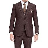 Mrbuerly Retro 3 Piece Herringbone Tweed Suit Men's Wool Tuxedos Set Prom Brown Jacket Blazer Vest Pants Themed Wedding