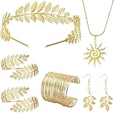 Molirex 7 Pcs Greek Goddess Costume Toga Accessories Set with Golden Leaf Crown Coil Bracelet Sun Necklace and Dangle Earrings
