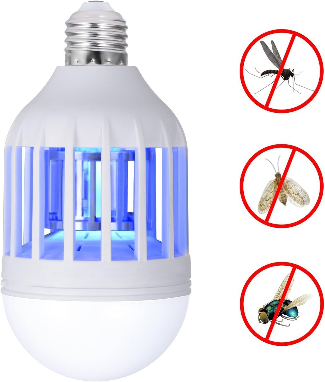 Boomile Mosquito Zapper Lamp, 110v Electronic Indoor Bug Zapper LED Light Bulb, E26/E27 Light Base Mosquito Trap, Insect Killer Lamp for Outdoor Porch Patio, Garden