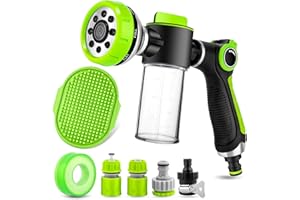 YCCOKJJ Dog Washing Hose Attachment, 8-in-1 Sprayer Mode Garden Hose Nozzle with Pet Bathing Brush and 100cc Soap Dispenser Bottle, Adopted in Watering Flowers, Car Wash, Dog and Horse Showering (Green)
