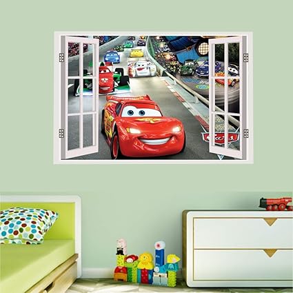 Asmi Collections PVC Disney Cars Window Illusion Wall Stickers.