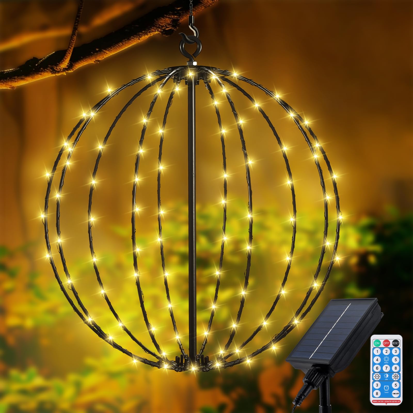 Solar String Light Garden, Metal Solar Lantern Lights 8 Modes 120 LEDs Waterproof Hanging Lights with Remote Solar Ornaments Lantern Lights for Outdoor Christmas Wedding Party Decoration