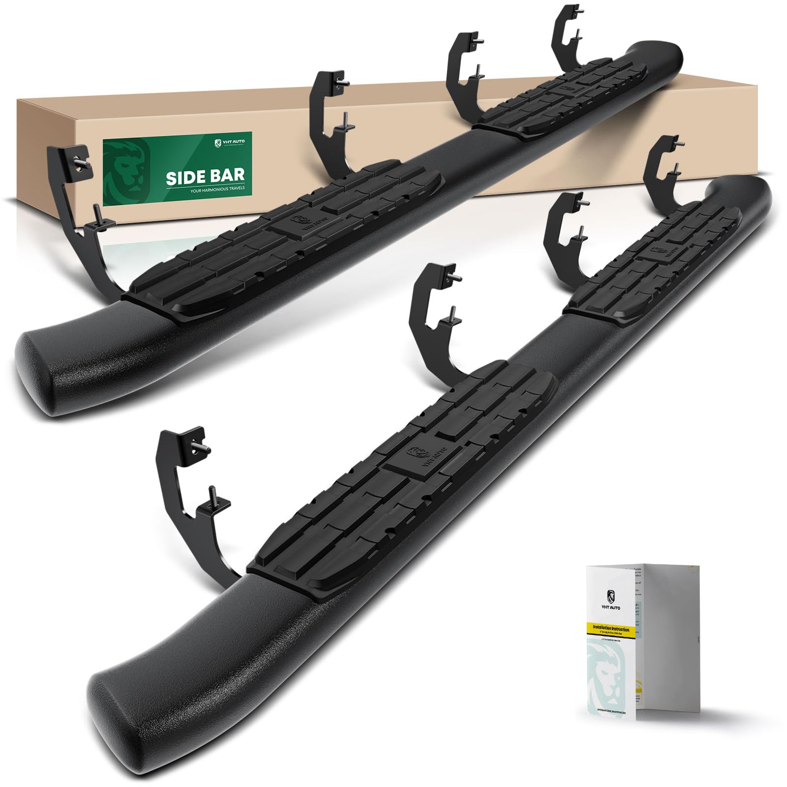 Photo 1 of YHTAUTO 4.25" Running Boards Side Steps Compatible with Chevy Silverado & GMC Sierra 1500 2500HD 3500HD 2019-2024, Crew Cab, Oval Bent Ends Carbon Steel Black Powder, Truck Cab Side Step Rails