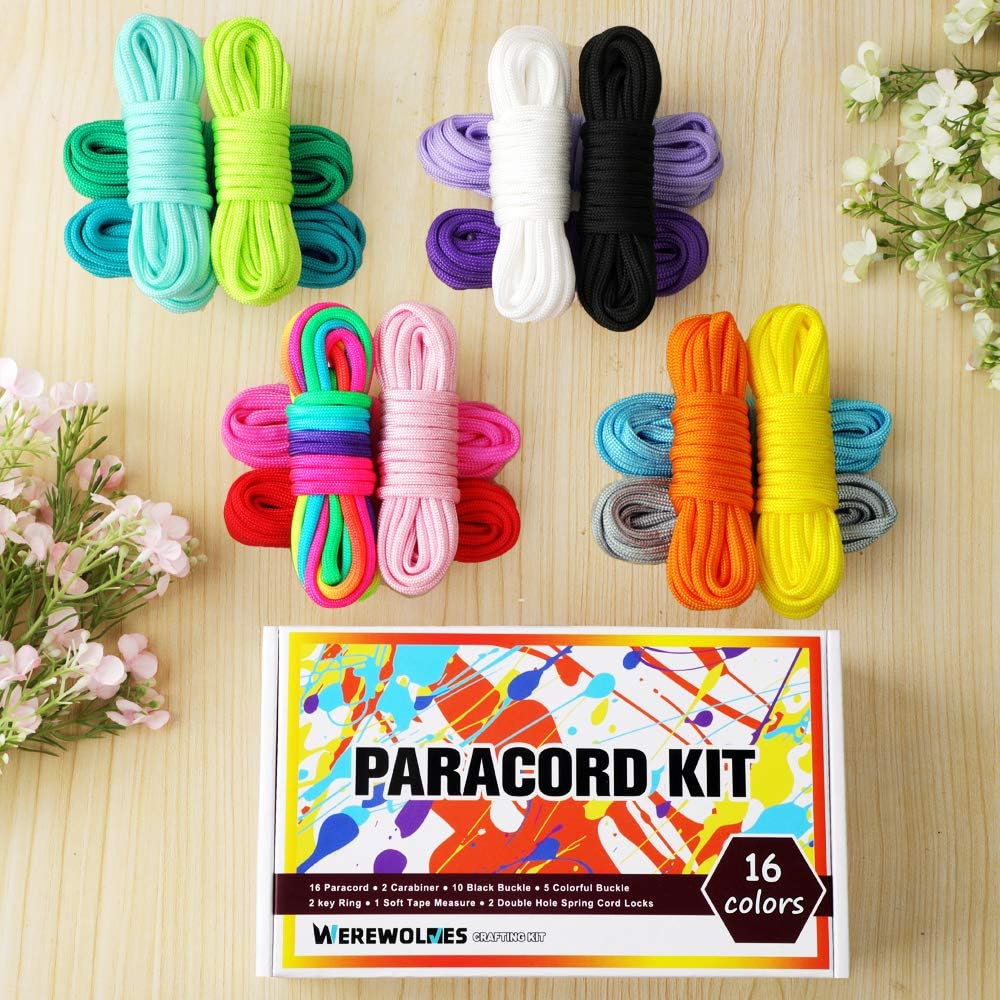 WEREWOLVES 550 Paracord - Survival Paracord Bracelet Crafting Kits Crafting Kits - Parachute Cord with Soft Tape Measure, Buckles, Carabiner, and Key Rings -Multicolor Rope Gift Box : Sports & Outdoors