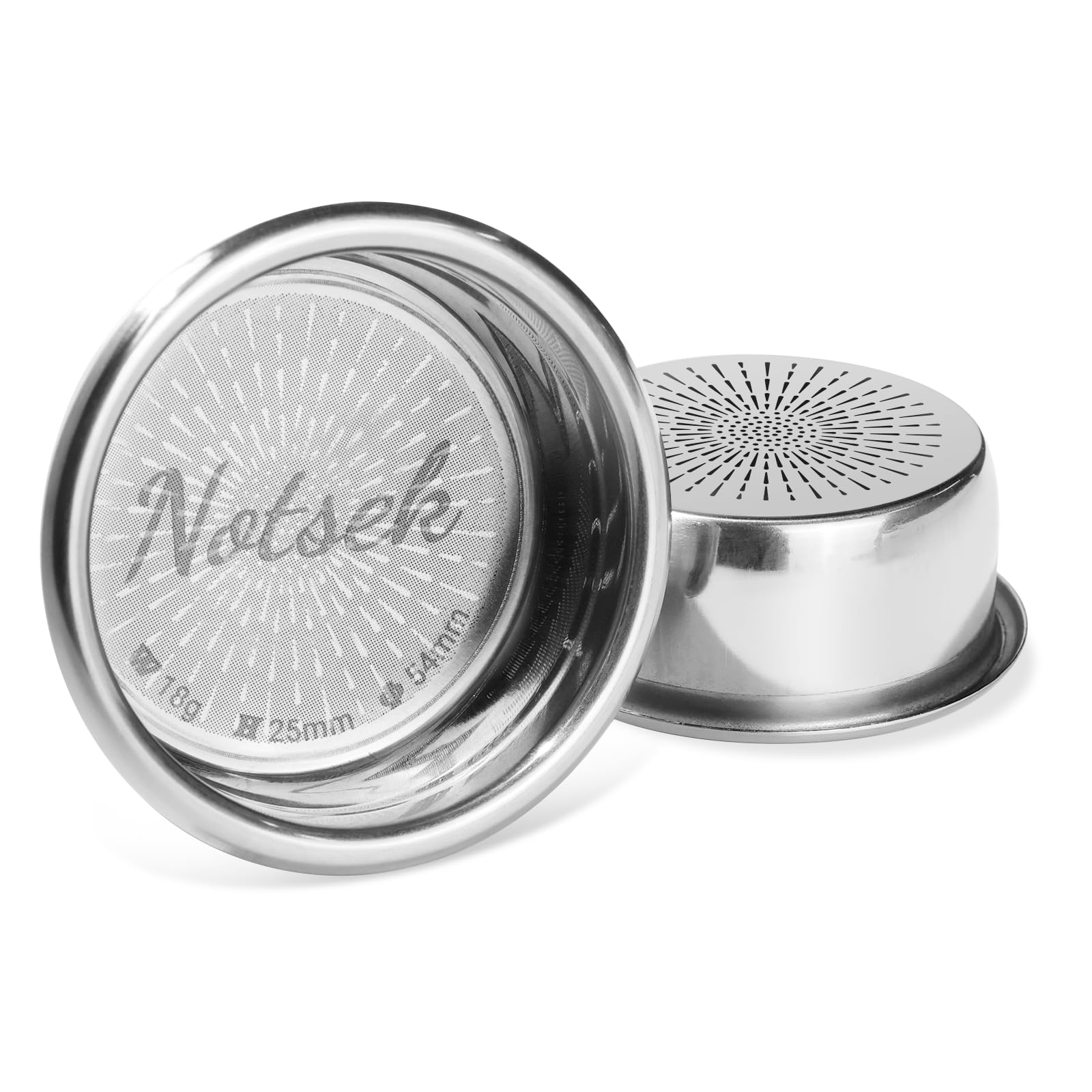 NOTSEK 54 mm Präzisions Filterkorb, 18g Doppelter Espresso Siebträgerkorb, 304 Edelstahl Siebträger Sieb für 54 mm Siebträger (H25)