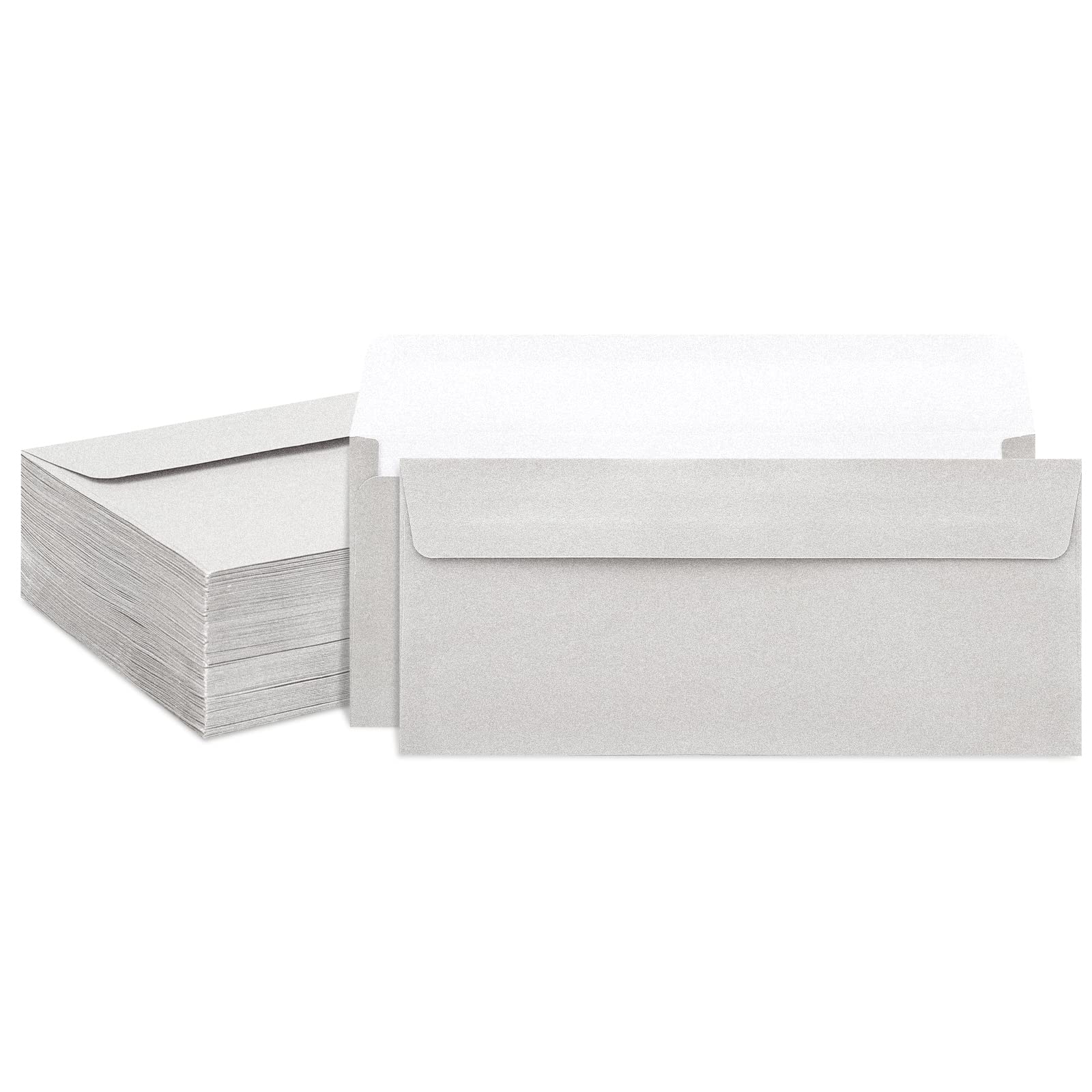View 1 of 100 Pack Silver Metallic #10 Business Envelopes 4-1/8 x 9-1/2 in Square Flap Mailing Envelopes for Office, Business Letterhead, Invoices, Personal Mailing, Letters, Unique Invitations & Announcements