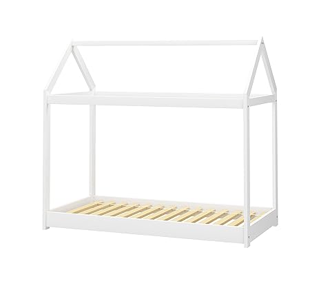 ACMA Kinderbett Kinderhaus Kinder Bett Holz Haus Schlafen Spielbett Hausbett - Weiß Massivholz (160x80)