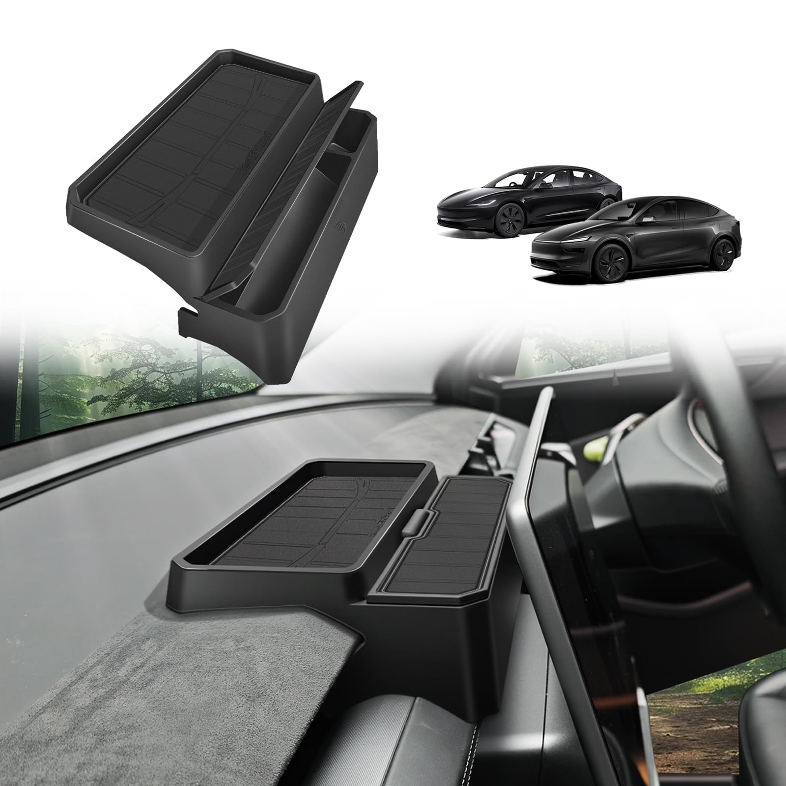 Photo 1 of BestEvMod for 2026+ Model Y Juniper Refresh/2026 2025 2024+ Model3 Highland Refresh Sunglasses Holder Screen Dash Console Organizer Accessories Dashboard Organizer Back Storage Box Custom Fit Silicone