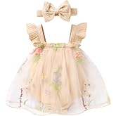 YOUNGER TREE Baby Girl Clothes Infant Romper Dress Floral with Headband | Baby Girl Dress with floral tulle skirt, Infant Girl Dress and Baby Girl Romper style
