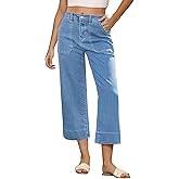 GRAPENT Capri Jeans for Women High Waisted Wide Leg Trendy Strechy Loose Straight Cropped Denim Jeans Pants with Pockets