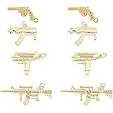 COGCHARGER 8 Pieces Brass Gun Charm Pendant Cubic Zirconia Pistol Charm Real 18K Gold Plated Pendant for Jewelry Necklace Earring Making Crafts