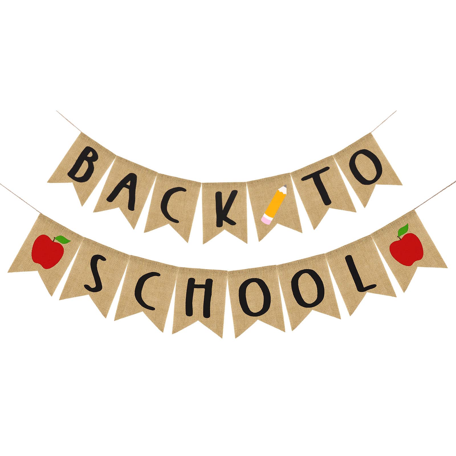AnyDesign Back to School Burlap Banner Pre-Assembled Welcome School Hanging Decoration First Day of School Bunting Garland for Classroom Teacher Office School Activities