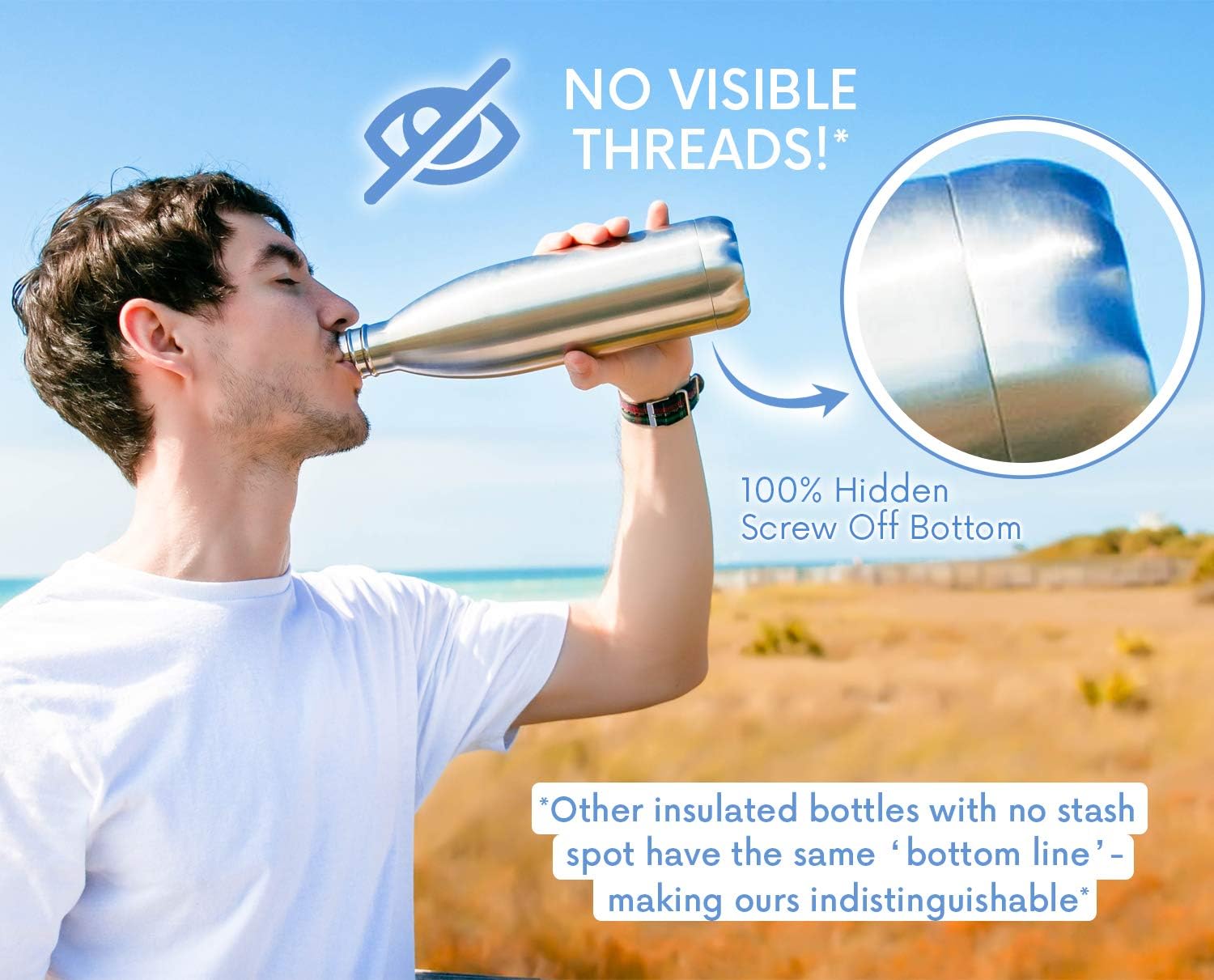 Diversion Safe Water Bottle | Stash Can Hidden Bottom for Valuables | 17ounce Liquid Capacity and Dry Storage Compartment | Stainless Steel Vacuum Insulated Leak Proof | BONUS Smell Proof Bag Included - - 