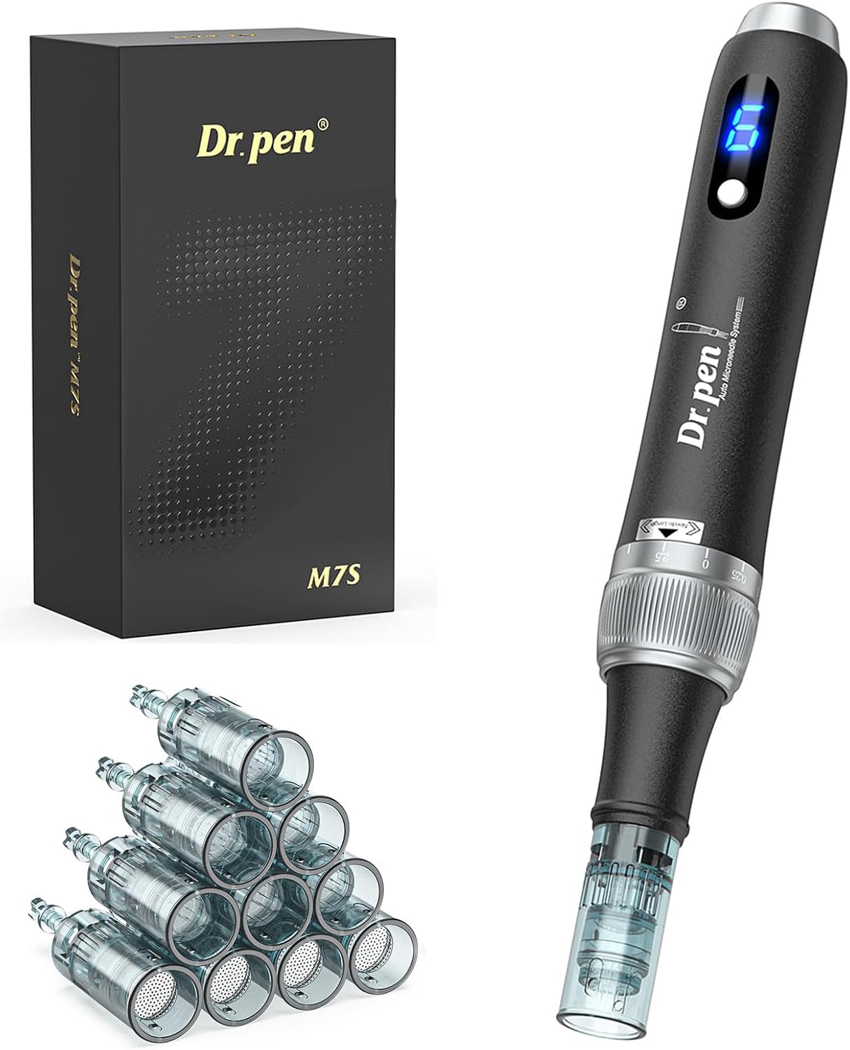 Dr. Pen Microneedling Pen – M7S Wireless & Wired Operation | Adjustable 0–2.5mm Needle Depth | 6 Speed Levels (Up to 16,000 RPM) | Includes 16-Pin, 36-Pin, 42-Pin, and Nano Cartridges | Professional Skincare Tool for Face, Body & Hair